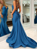 Mermaid V-neck Pleated Court Train Jersey Prom Dress