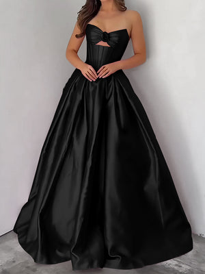 Ball-Gown Sweetheart Pleated Floor-Length Satin Corset Prom Dress