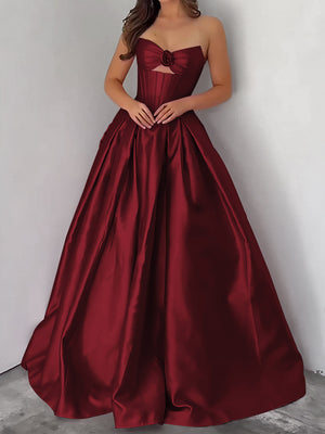 Ball-Gown Sweetheart Pleated Floor-Length Satin Corset Prom Dress