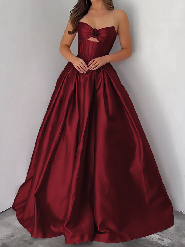Ball-Gown Sweetheart Pleated Floor-Length Satin Corset Prom Dress