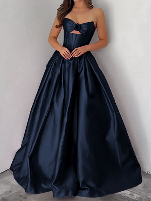 Ball-Gown Sweetheart Pleated Floor-Length Satin Corset Prom Dress