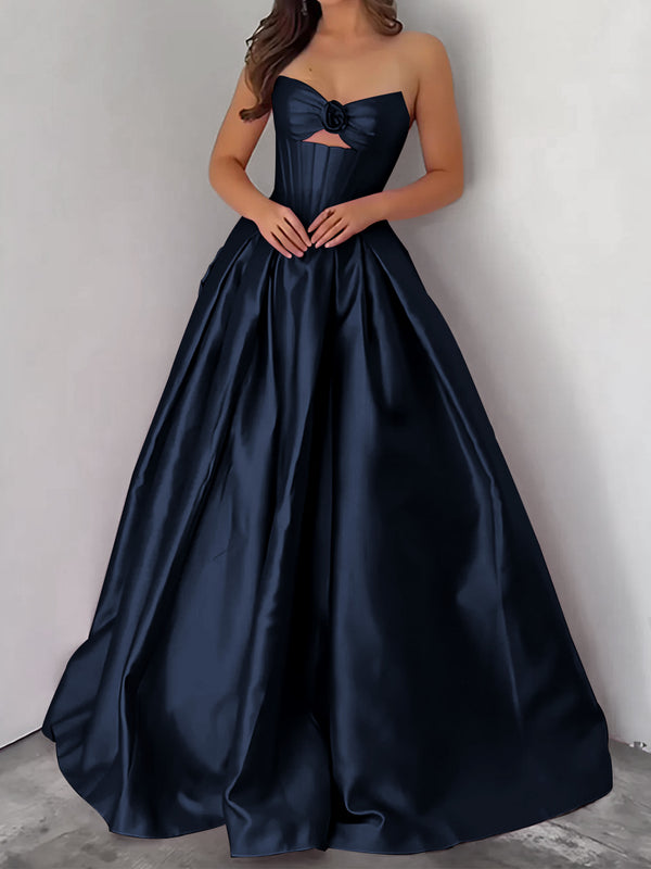Ball-Gown Sweetheart Pleated Floor-Length Satin Corset Prom Dress