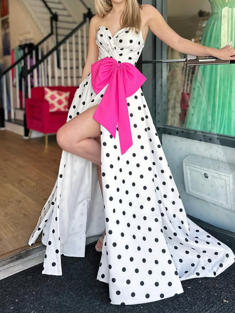 A-line Sweetheart Bow Sweep Train Other Corset Prom Dress