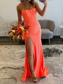 Sheath Straight Beading Floor-Length Silk Like Satin Corset Prom Dress