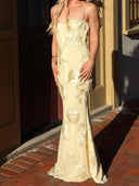 Sheath Spaghetti Straps Appliques Lace Floor-Length Lace Corset Prom Dress