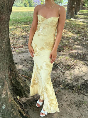 Sheath Spaghetti Straps Appliques Lace Floor-Length Lace Corset Prom Dress