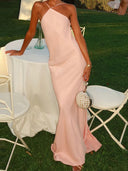 Sheath Spaghetti Straps Sweep Train Silk Like Satin Prom Dress