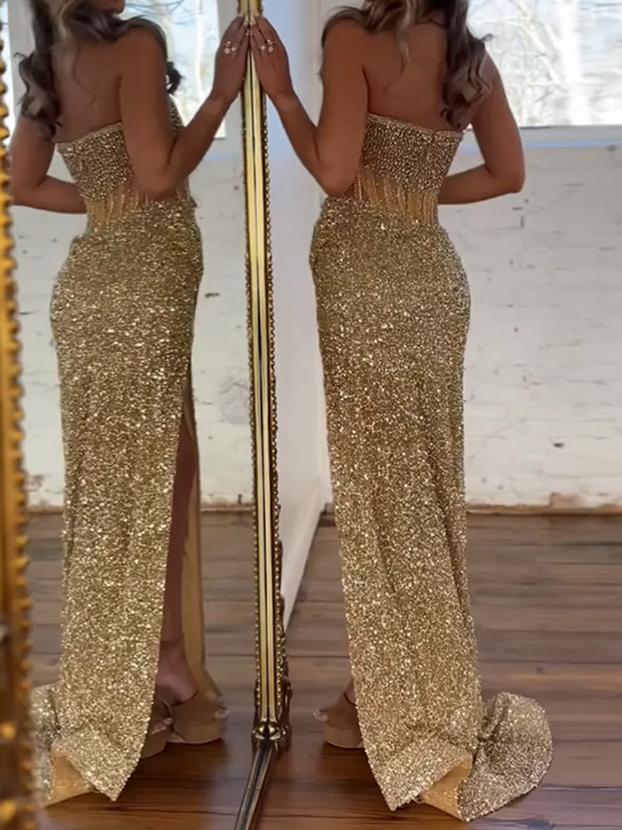 Sheath Straight Sequin Sweep Train Other Corset Prom Dress