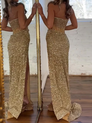 Sheath Straight Sequin Sweep Train Other Corset Prom Dress