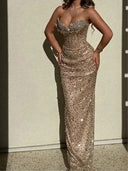 Sheath Sweetheart Sequin Floor-Length Corset Prom Dress
