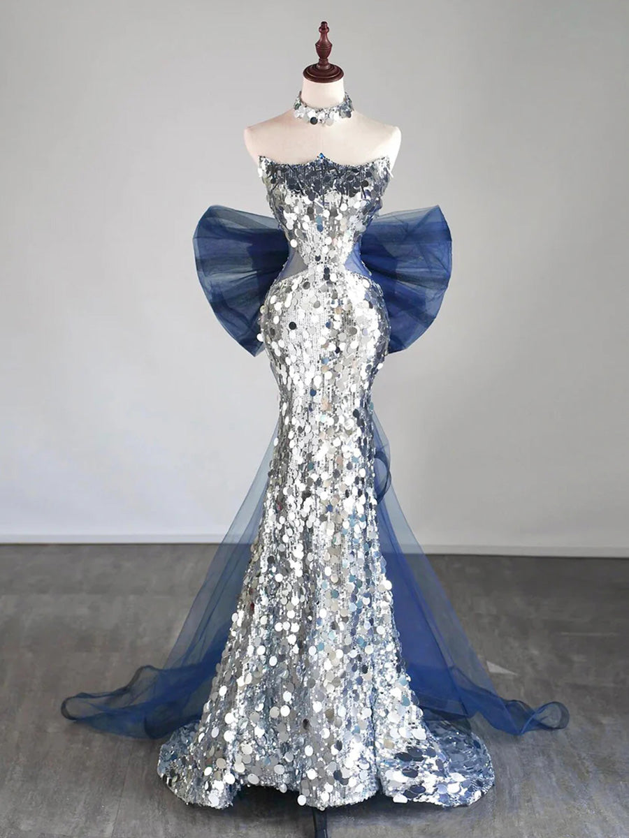 Sheath Scoop Sequin Sweep Train Prom Dress