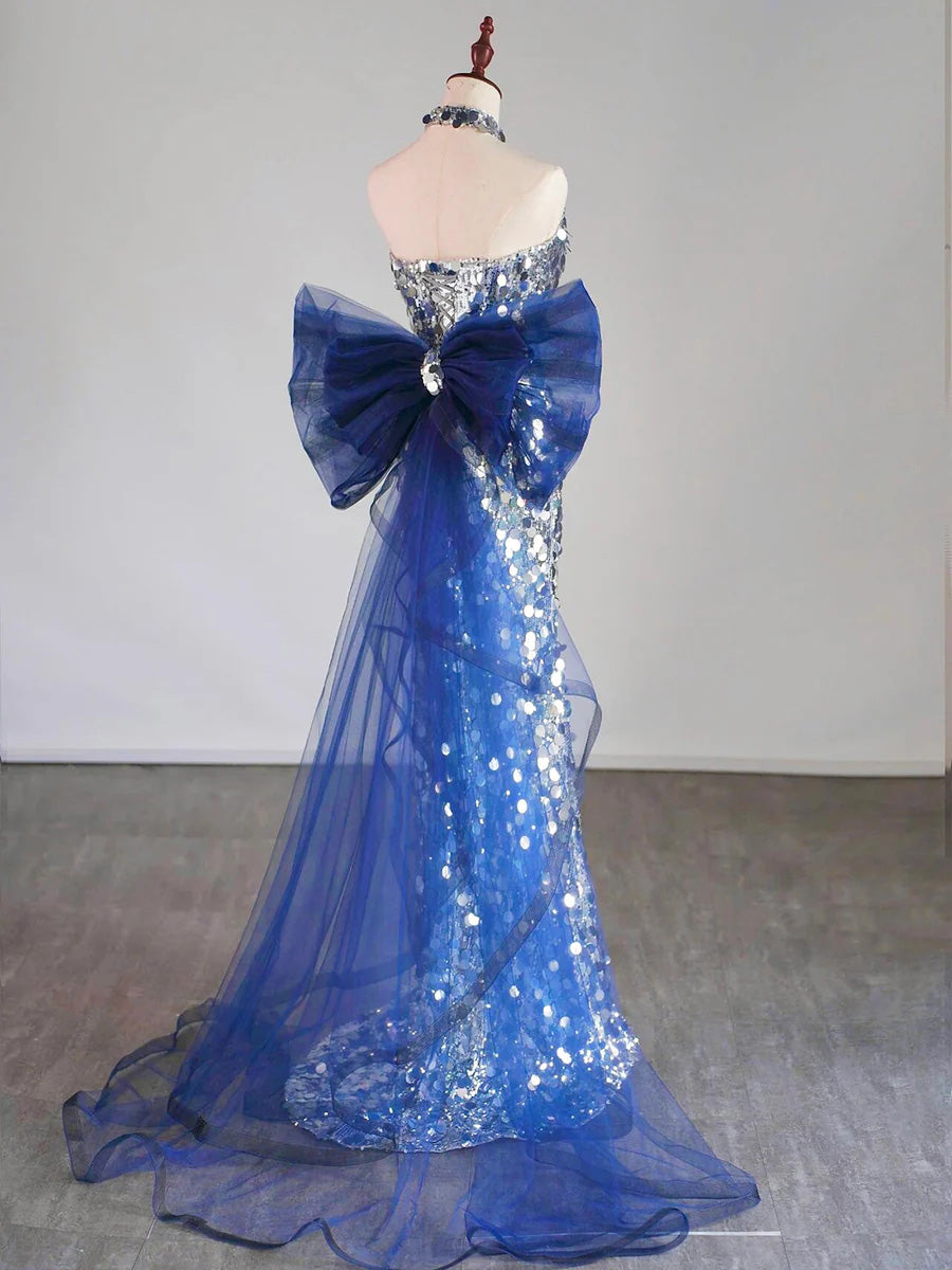 Sheath Scoop Sequin Sweep Train Prom Dress