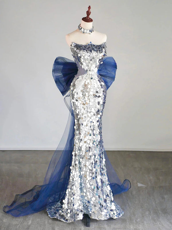 Sheath Scoop Sequin Sweep Train Prom Dress
