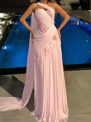 Sheath Sweetheart Sequin Sweep Train Chiffon Corset Prom Dress