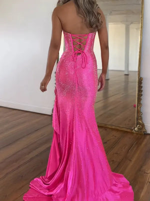 Sheath Straight Sequin Sweep Train Corset Prom Dress