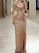 Sheath Sweetheart Sequin Floor-Length Corset Prom Dress