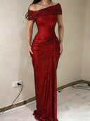 Sheath One-Shoulder Sequin Floor-Length Prom Dress