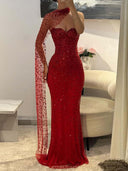 Sheath Sweetheart Beading Sweep Train Tulle Prom Dress