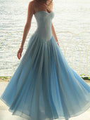 A-line Spaghetti Straps Ruffles Floor-Length Stretch Crepe Corset Prom Dress