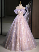 A-line Off-the-Shoulder Appliques Lace Floor-Length Lace Prom Dress