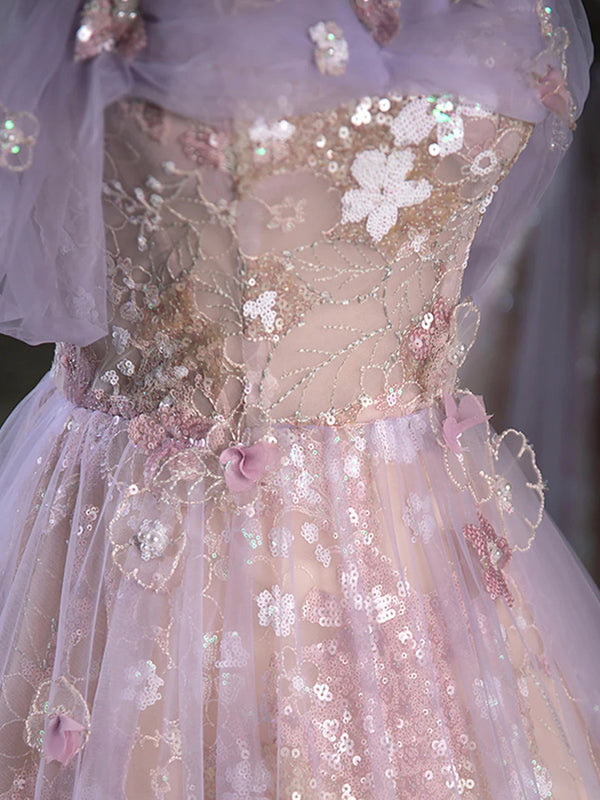 A-line Off-the-Shoulder Appliques Lace Floor-Length Lace Prom Dress