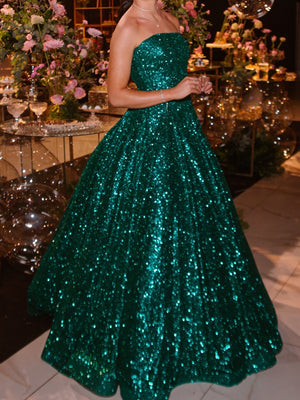 A-line Straight Sequin Floor-Length Sequins Prom Dress