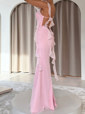Sheath Square Ruffles Floor-Length 30D Chiffon Corset Prom Dress