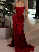 Sheath Square Beading Sweep Train Jersey Prom Dress