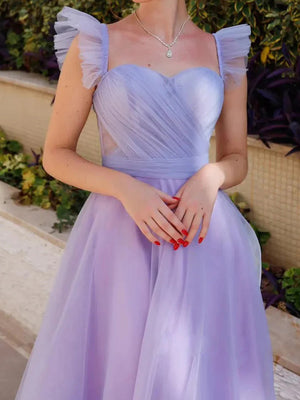 A-line Square Ruffles Ankle-Length Tulle Prom Dress