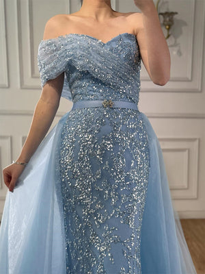 Sheath Off-the-Shoulder Sequin Court Train Tulle Corset Prom Dress