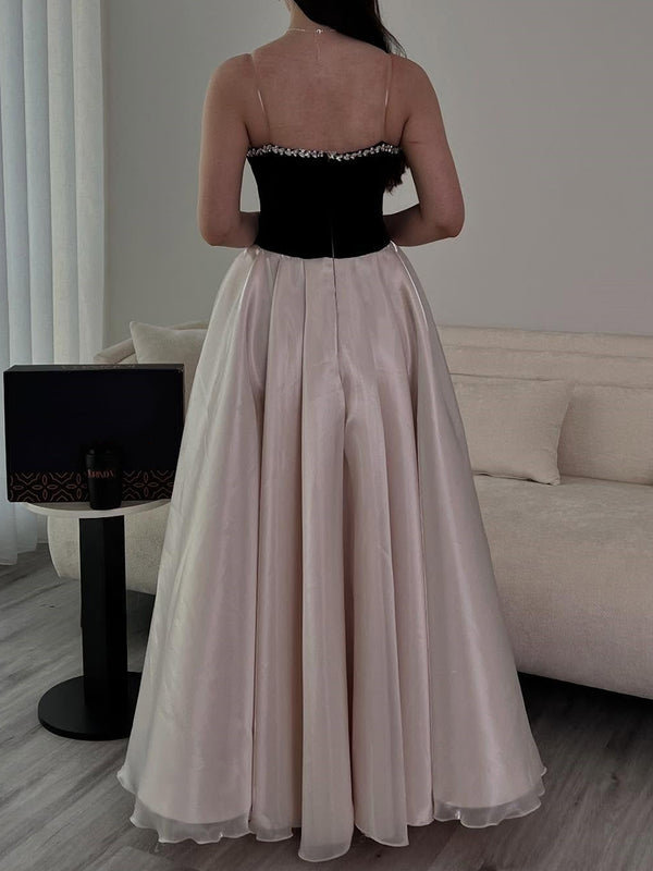 A-line Sweetheart Rhinestone Floor-Length Satin Corset Prom Dress