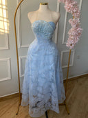 A-line Halter Sequin Ankle-Length Lace Prom Dress