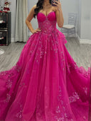 A-line Sweetheart Appliques Lace Court Train Tulle Corset Prom Dress