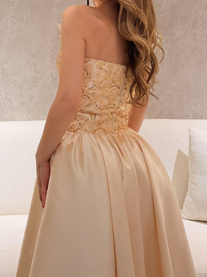 A-line Straight Sequin Floor-Length Satin Corset Prom Dress