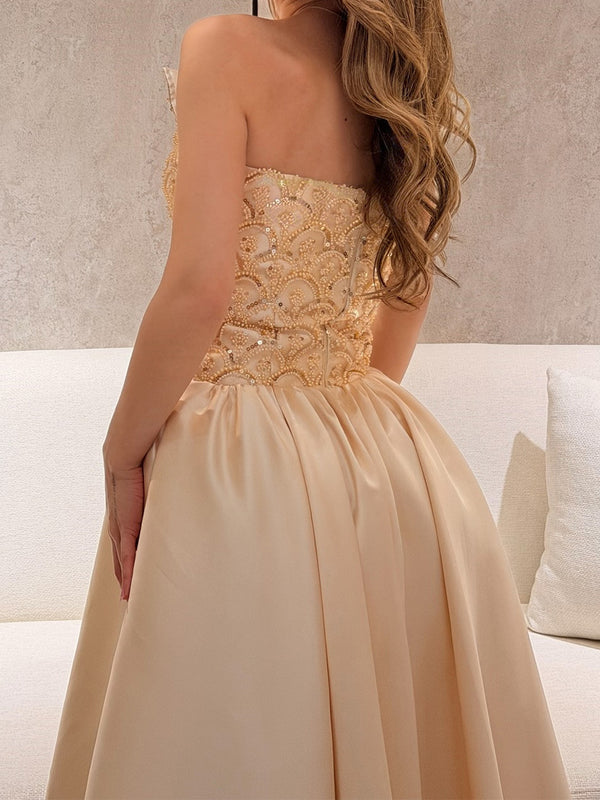 A-line Straight Sequin Floor-Length Satin Corset Prom Dress