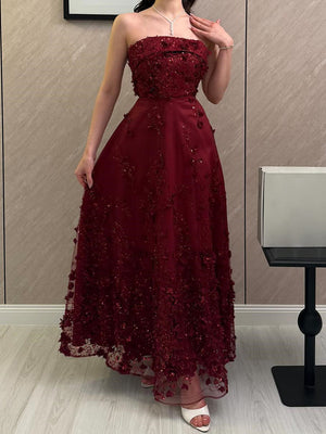A-line Straight Flower Ankle-Length Tulle Corset Prom Dress