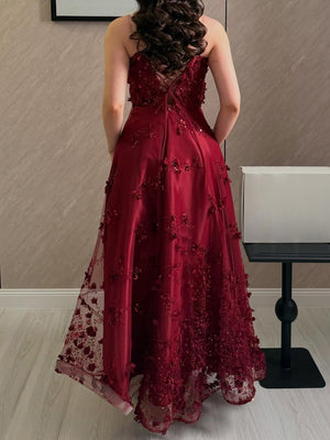 A-line Straight Flower Ankle-Length Tulle Corset Prom Dress