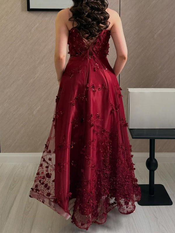 A-line Straight Flower Ankle-Length Tulle Corset Prom Dress
