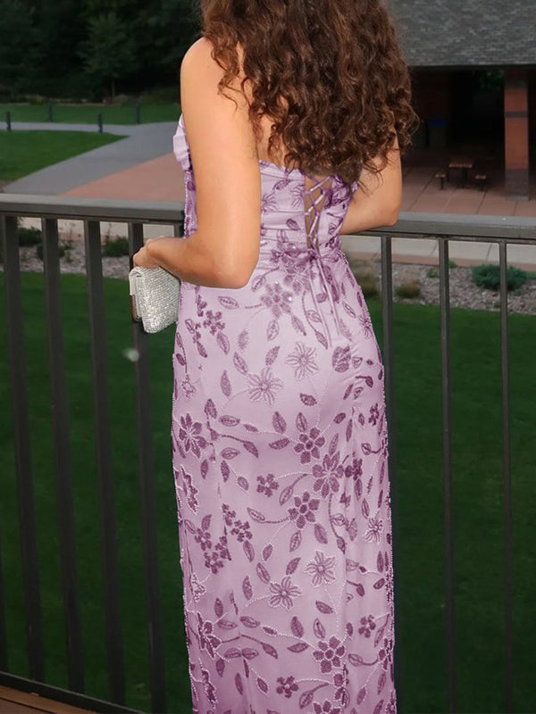 Sheath Straight Pleated Floor-Length Prom Dress