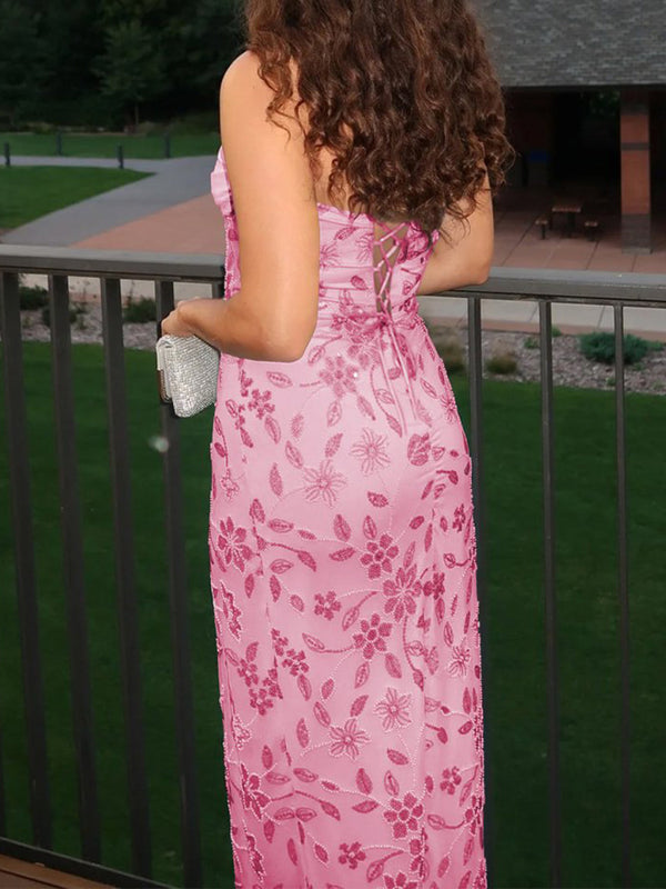 Sheath Straight Pleated Floor-Length Prom Dress