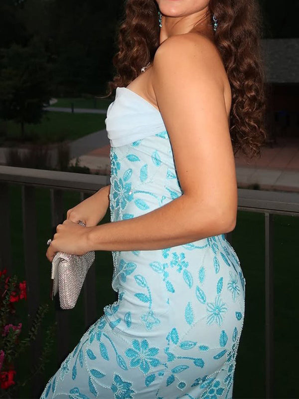 Sheath Straight Pleated Floor-Length Prom Dress