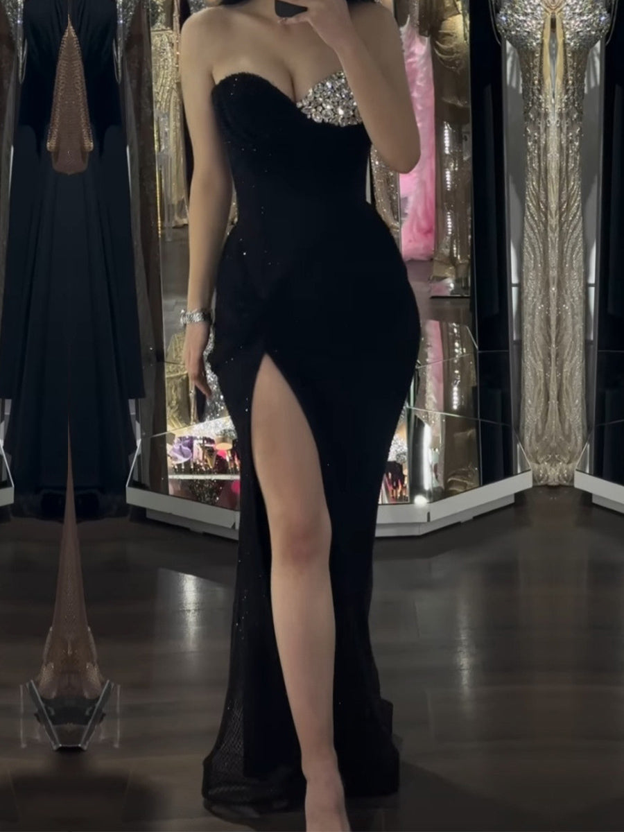 Sheath Sweetheart Sequin Floor-Length Sequins Prom Dress