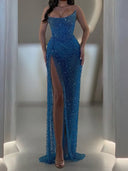 Sheath Straight Sequin Floor-Length Tulle Prom Dress