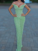 Sheath Off-the-Shoulder Sequin Floor-Length Prom Dress
