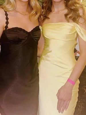 Sheath Off-the-Shoulder Pleated Floor-Length Silk Like Satin Prom Dress