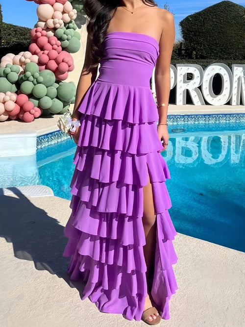 A-line Straight Cascading Ruffles Floor-Length Chiffon Corset Prom Dress