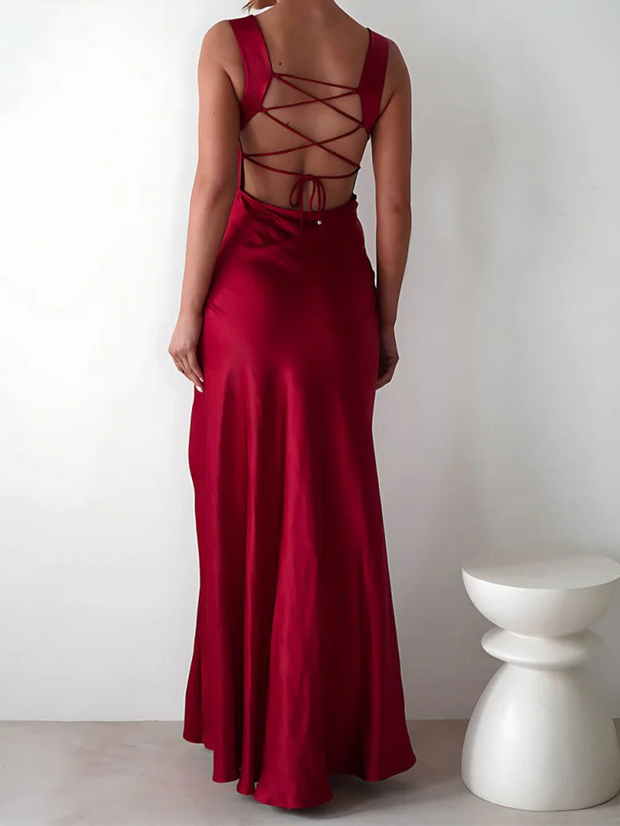 Sheath Straps Floor-Length Silk Like Satin Prom Dress