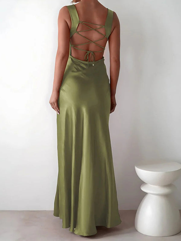 Sheath Straps Floor-Length Silk Like Satin Prom Dress