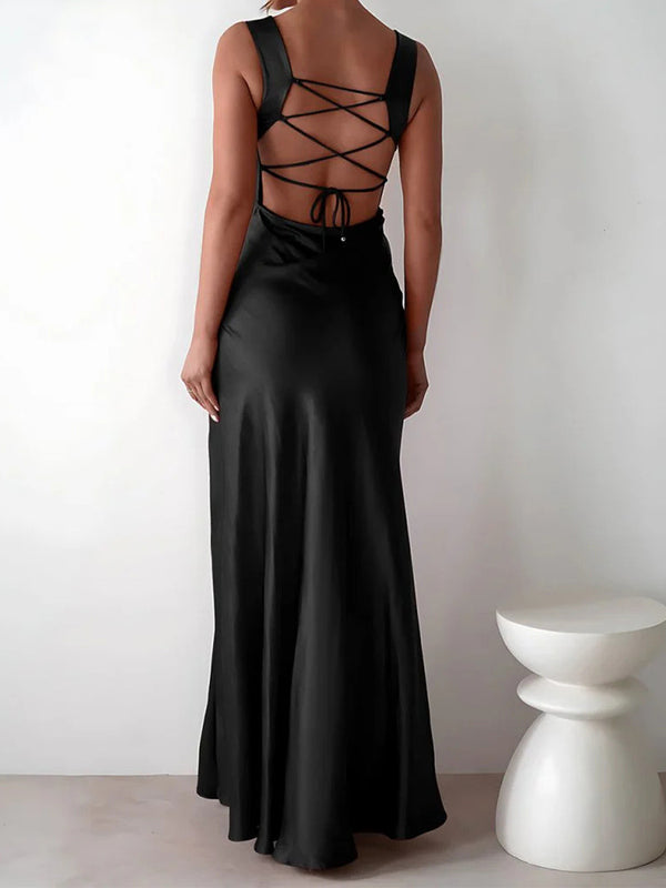 Sheath Straps Floor-Length Silk Like Satin Prom Dress