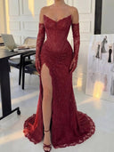 Sheath V-neck Appliques Lace Sweep Train Lace Corset Prom Dress